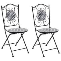 GARTENSTUHL 2er Set klappbar Metall Weiß/Blau Sirolo - Blau/Schwarz, Metall (40/90/44cm) - Beliani