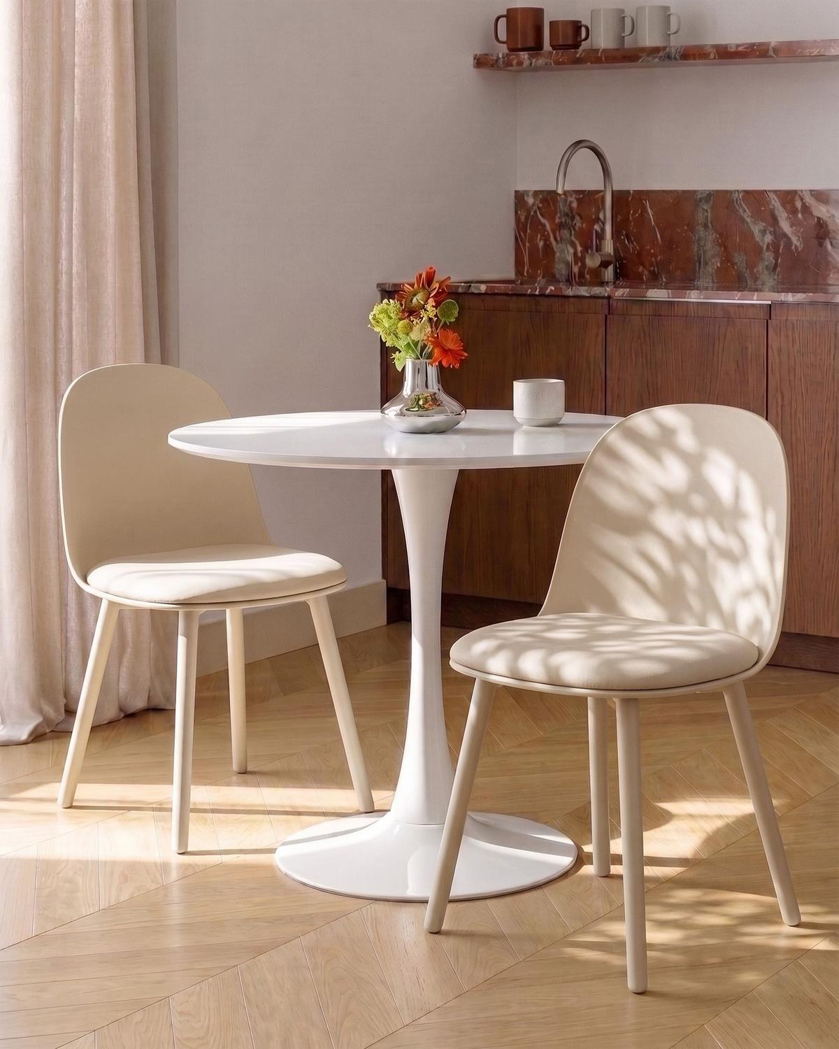 ESSZIMMERSTUHL 2er Set Kunstleder Hellbeige Ankeny - Beige, Kunststoff (46/80/48cm) - Beliani