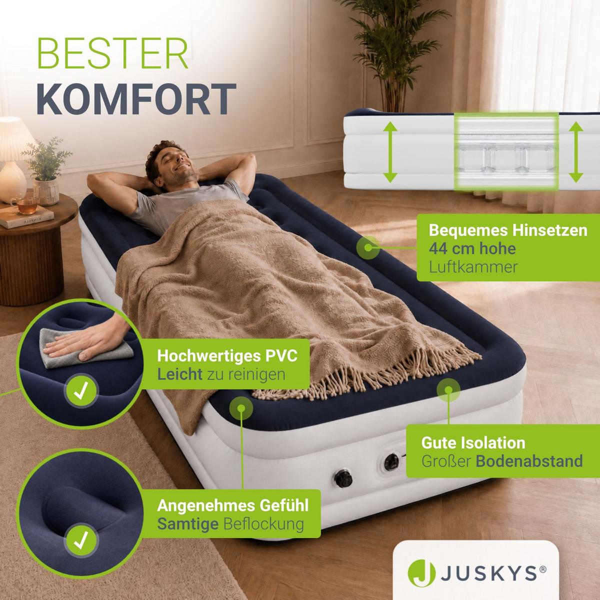 LUFTBETT Sapri M blau / weiß inkl. Tragetasche - Weiß, Kunststoff (87/185cm) - Juskys