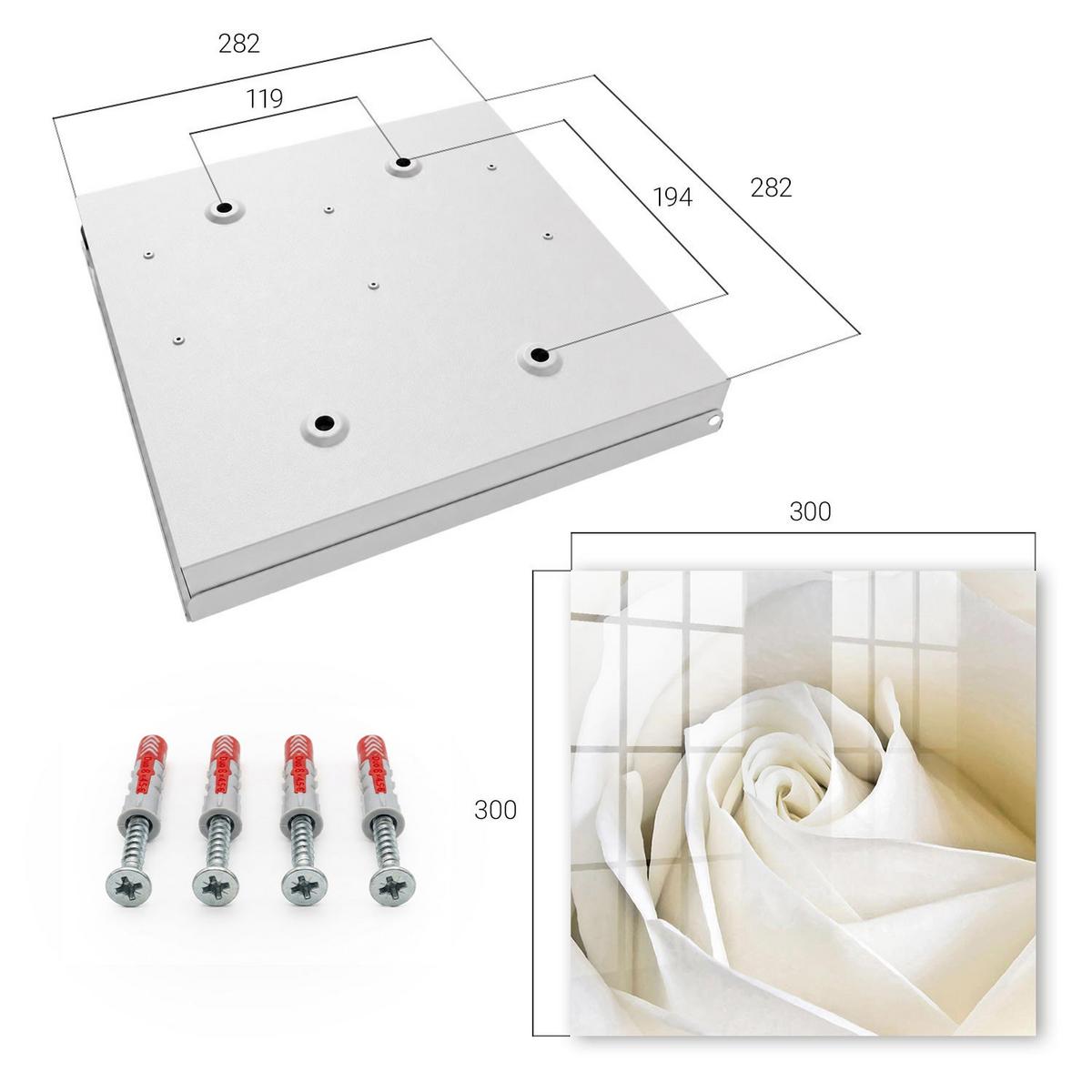 SCHLÜSSELBOX Weiß 30x30 cm – Türöffnung nach rechts - Weiße Rose - Weiß, Metall (30/30/5cm) - TULUP