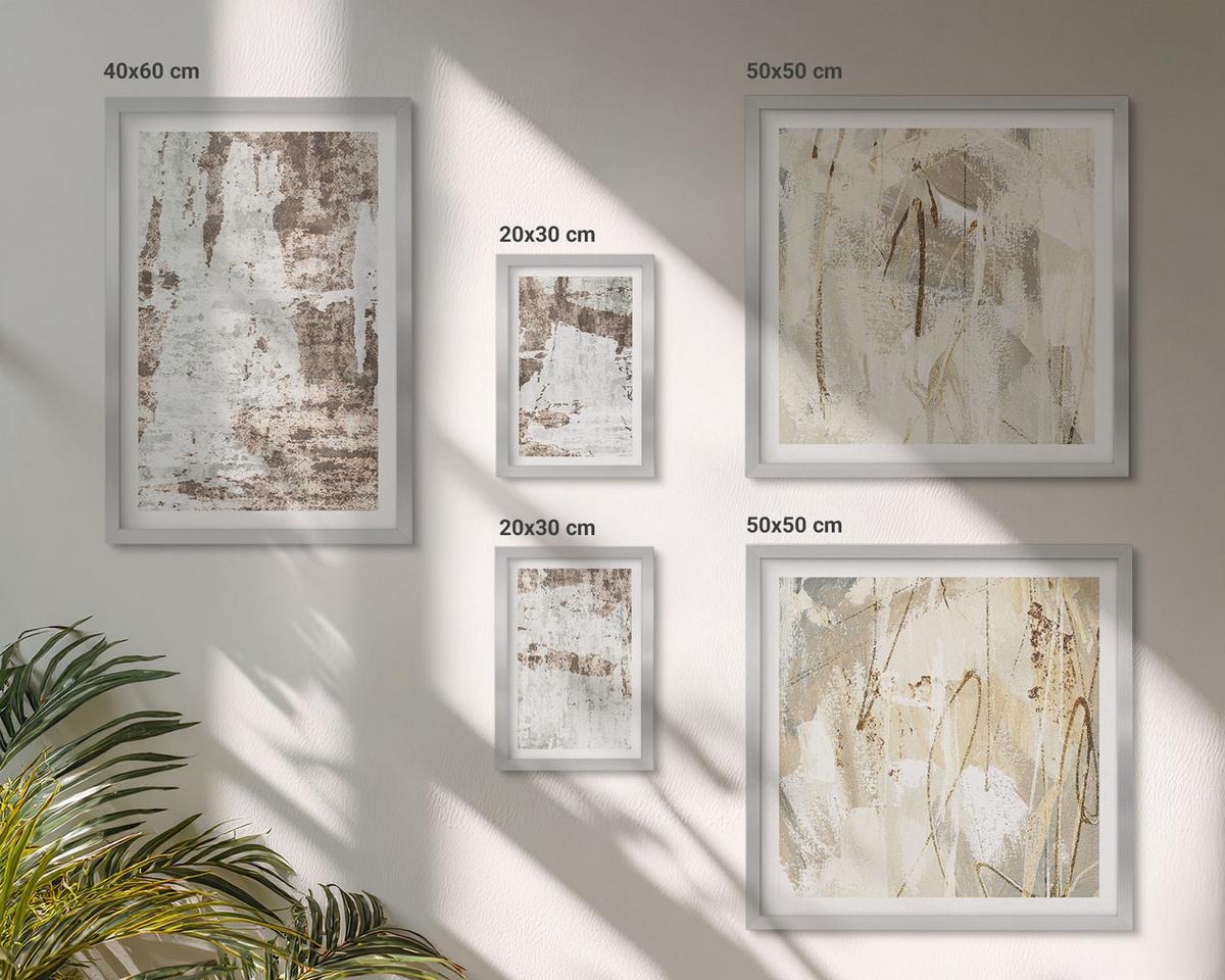 BILDER SET 5er Set - 50x50 cm & 20x30 cm & 40x60 cm Silberner Rahmen - Abstrakte Muster, weiß, braun - Silberfarben, Kunststoff (40/60cm) - TULUP