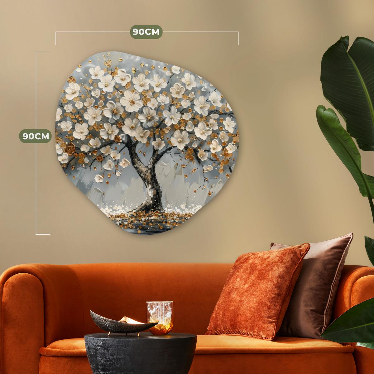 WANDBILD Baum - Gold - Blumen - Abstrakt - Kunst Room Decor 90x90 cm - Goldfarben, Kunststoff (90/90cm) - MuchoWow