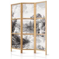 PARAVENT Japanischer 3-tlg 135x172 cm Schwarz-Wei e Landschaft - Grau, Holz/Textil (135/172/3cm) - Muralo