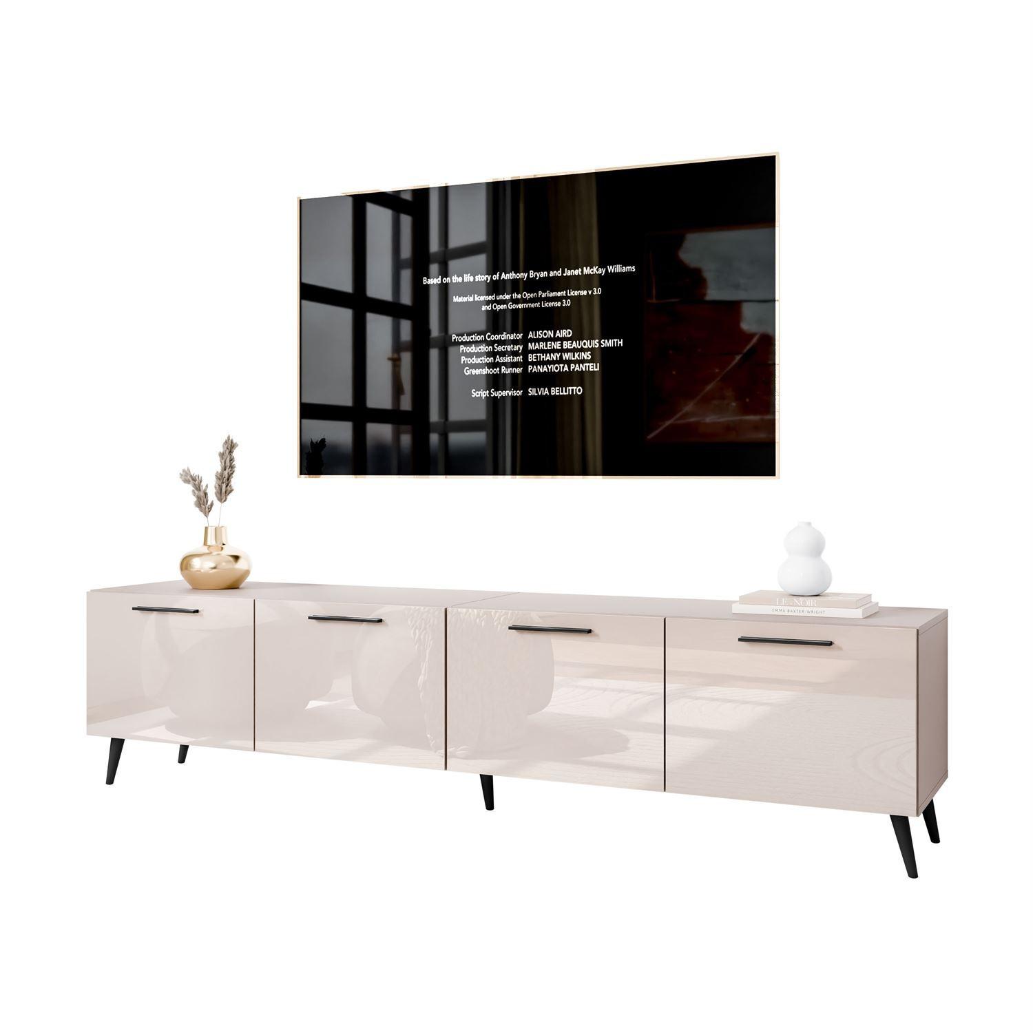 TV-ELEMENT AURA 200 KASCHMIR Hochglanz auf schrägen schwarzen Beinen - Kaschmir/Schwarz, Holzwerkstoff (200/49/40cm) - Lookway