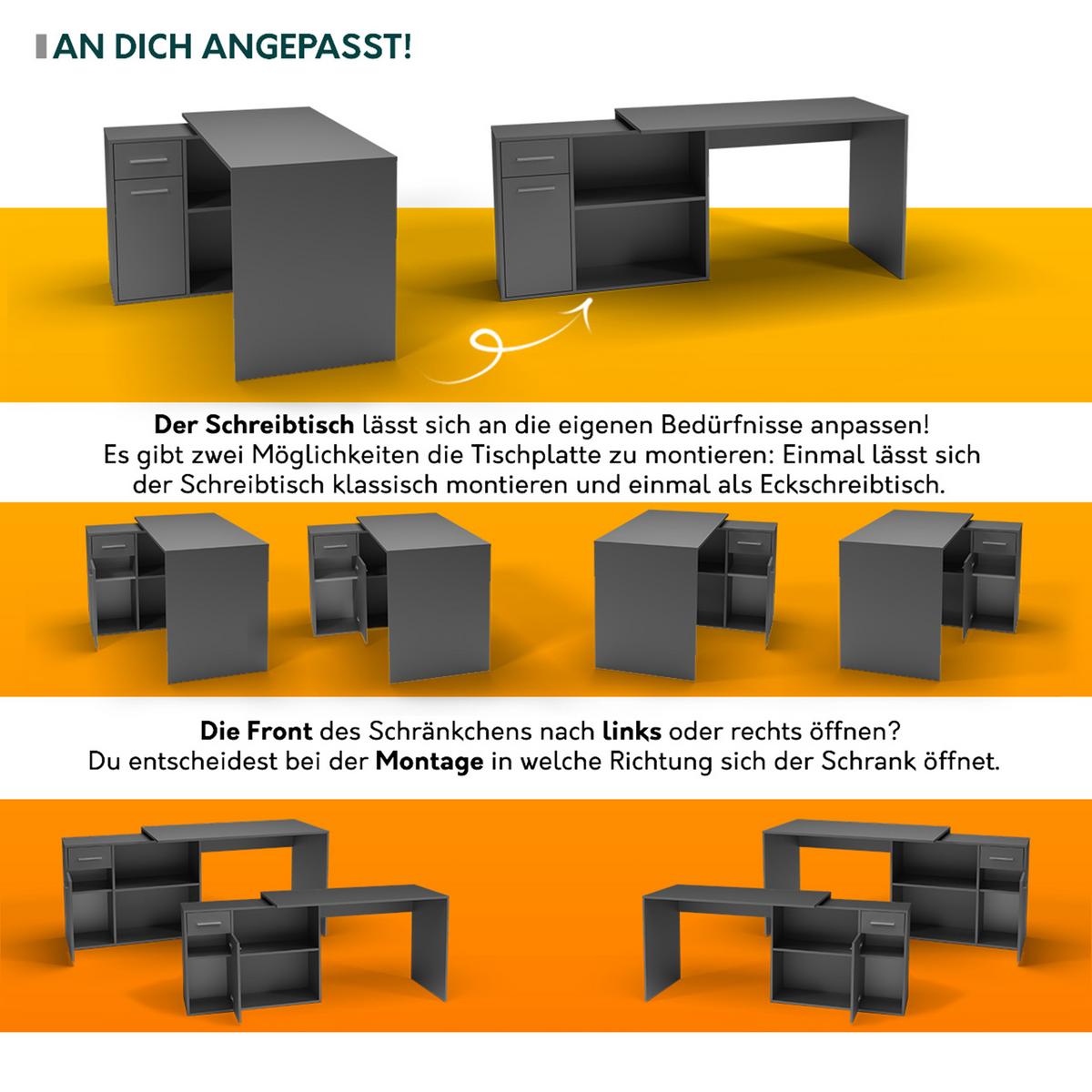ECKSCHREIBTISCH Marco - Anthrazit/Silberfarben, Holzwerkstoff/Kunststoff (92/120/74cm) - MIRJAN24