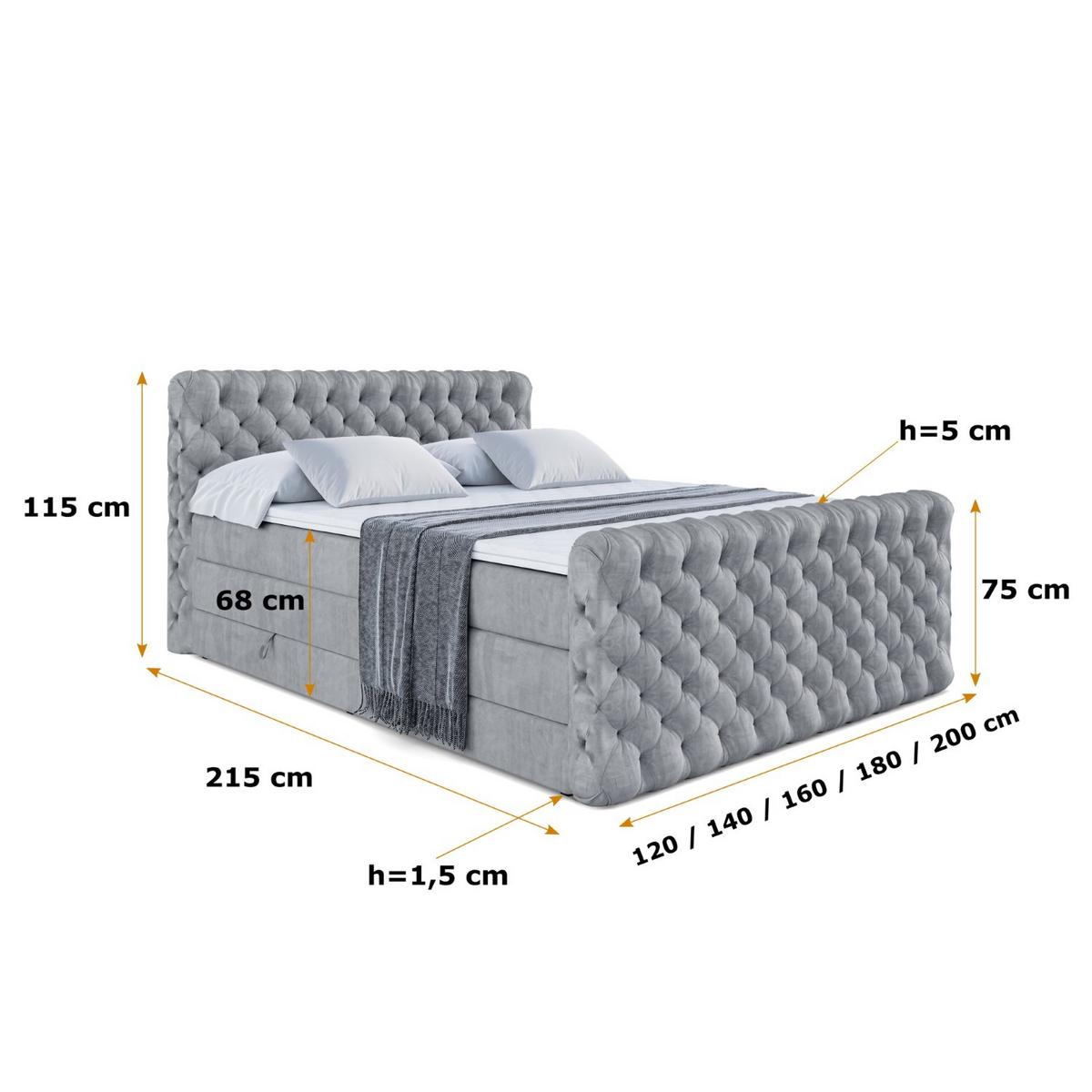 BOXSPRINGBETT BOXI8-Z KING - 180x200 - H3/H4 - Grau - Grau, Holzwerkstoff (180/200cm) - ALTDECOR