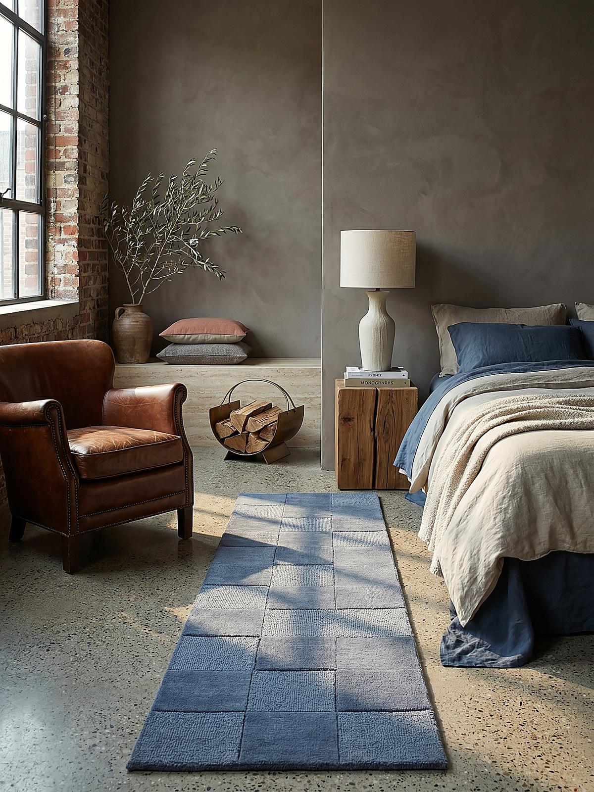 WOLLTEPPICH DEBEN, mit Schachbrettmuster, Blau, 60 x 230 cm - Blau, Textil (60/230cm) - KADIMA DESIGN