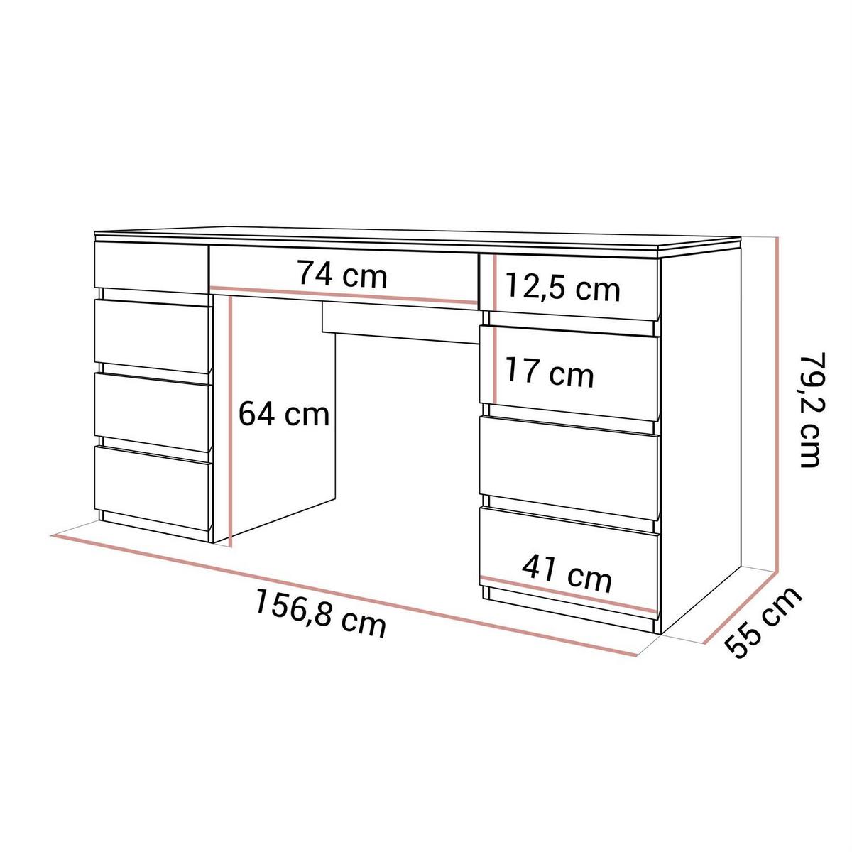 SCHREIBTISCH AURORA DOUBLE GOLD mit Schubladen - Weiß, Holzwerkstoff (55/156.8/79.2cm) - Lookway