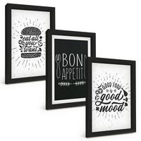 BILDER SET 3er Set - 20x30 cm Schwarzer Rahmen - Grafiken, Lebensmittel, kulinarische Slogans - Schwarz, Kunststoff (20/30cm) - TULUP