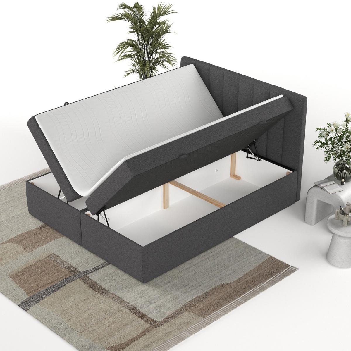 BOXBETT Amaro 160/200 cm Anthrazit im Megan Stoff - Anthrazit/Schwarz, Holz/Holzwerkstoff (160/200cm) - AltaBeds