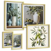 BILDER SET 5er Set - 50x50 cm & 20x30 cm & 40x60 cm Goldrahmen - Oliven in Vasen in gedeckten Farben - Goldfarben, Kunststoff (40/60cm) - TULUP