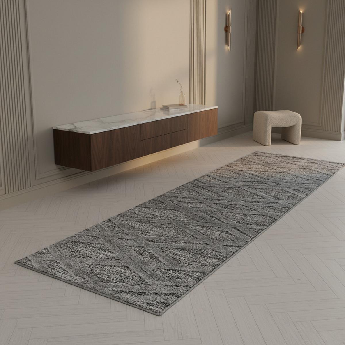 HOCHFLORTEPPICH EISACK, im Boho-Stil, aus Polypropylen, Grau, 80 x 250 cm - Grau, Textil (250/80cm) - KADIMA DESIGN