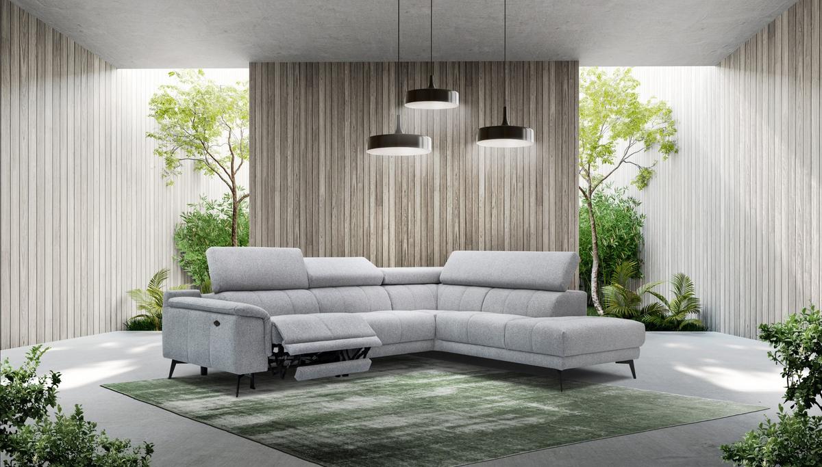ECKSOFA FIERO 5-Sitzer mit 1 Relaxfunktion, silberfarben - Silberfarben, Holzwerkstoff/Textil (290/228cm) - Wozimo