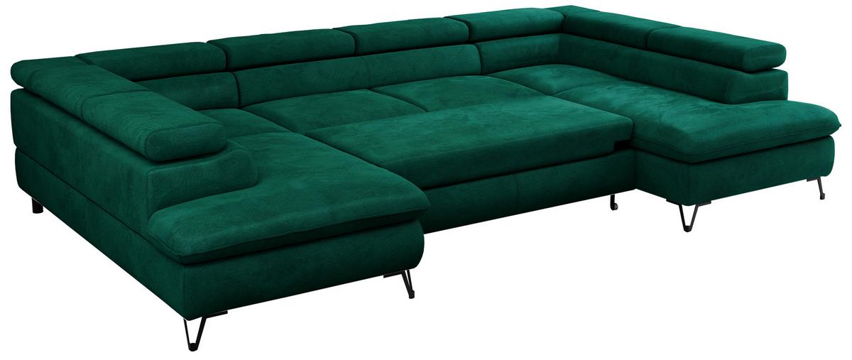 WOHNLANDSCHAFT PETER U Velvet Grün - Schwarz/Grün, Textil/Metall (346/76/208cm) - MKS