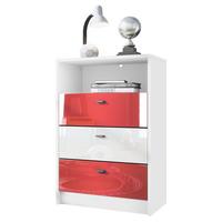 KOMMODE Pino Fronten Rot, Weiß & Rot - Rot, Holzwerkstoff (56/86/36cm) - Vladon