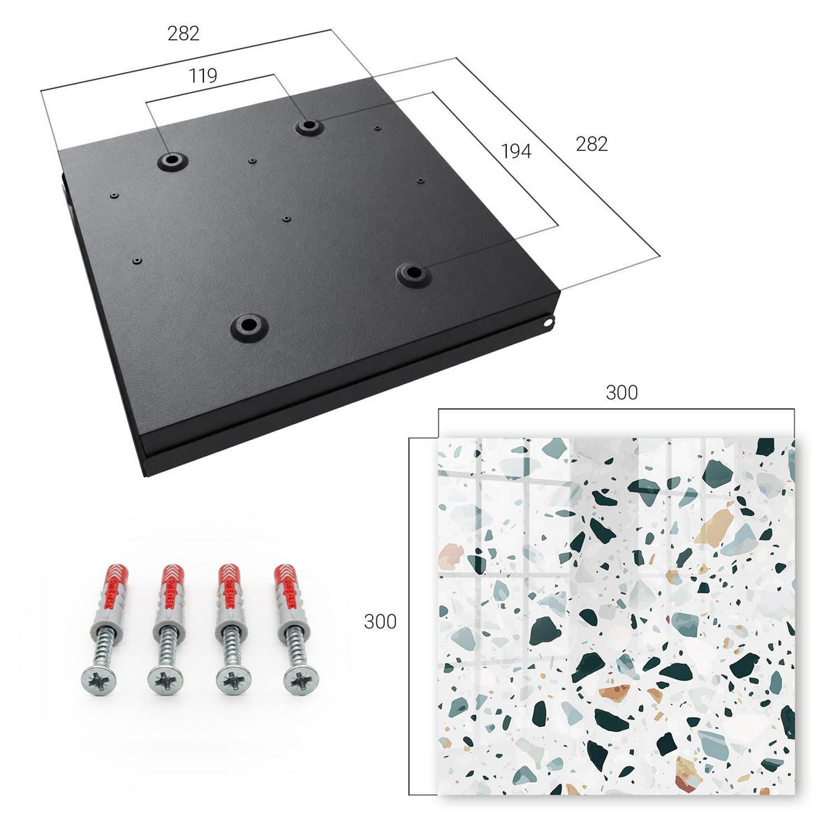 SCHLÜSSELBOX Schwarz 30x30 cm- Türöffnung nach rechts - Bunte Kieselsteine - Grün, Metall (30/30/5cm) - TULUP