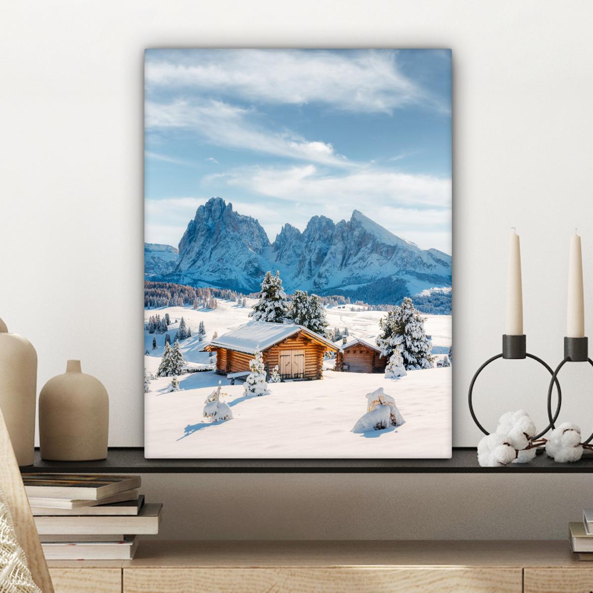 LEINWANDBILD Winter - Hütte - Berge - Aussicht - Schnee Room Decor 30x40 cm - Eichefarben, Textil (30/40cm) - MuchoWow