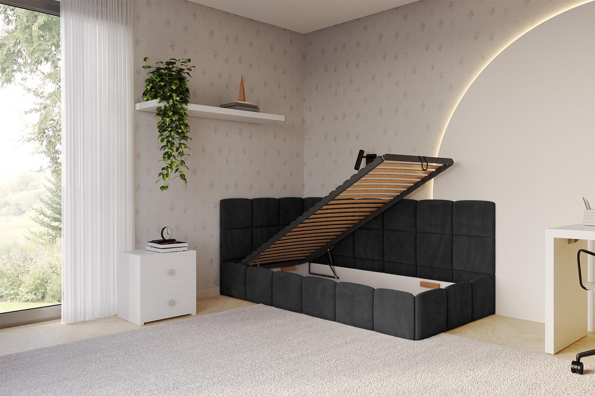 EINZELBETT Jugendbett mit Bettkasten Rechts, mit Matratze - LIVY 100x200 Schwarz - Schwarz, Holzwerkstoff/Textil (100/200cm) - ALTDECOR