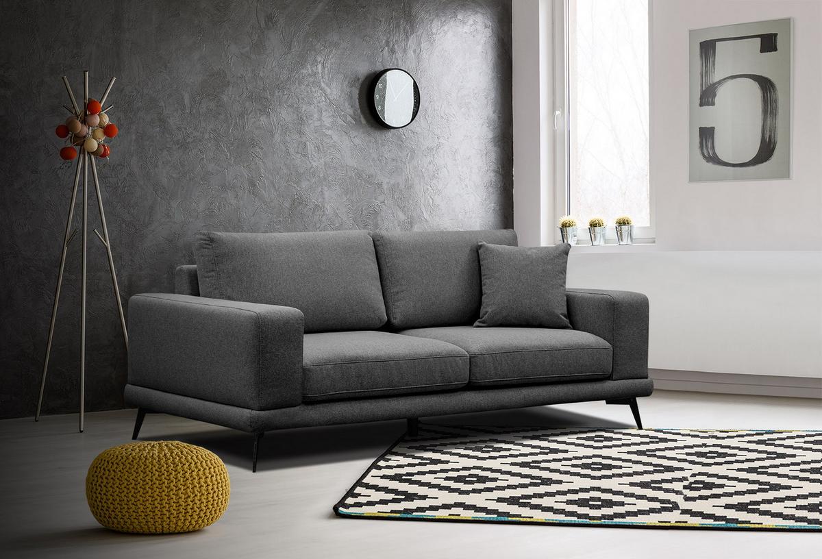 SOFA MEDIOLANE 2,5-Sitzer, schwarz - Schwarz, Holzwerkstoff/Textil (203/87/96cm) - Wozimo