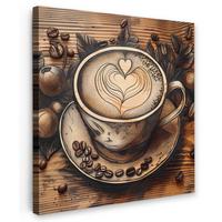 LEINWANDBILD Kaffee - Vintage - Braun - Tasse - Holz Wandbild Wohnzimmer 50x50 cm - Braun, Textil (50/50cm) - MuchoWow
