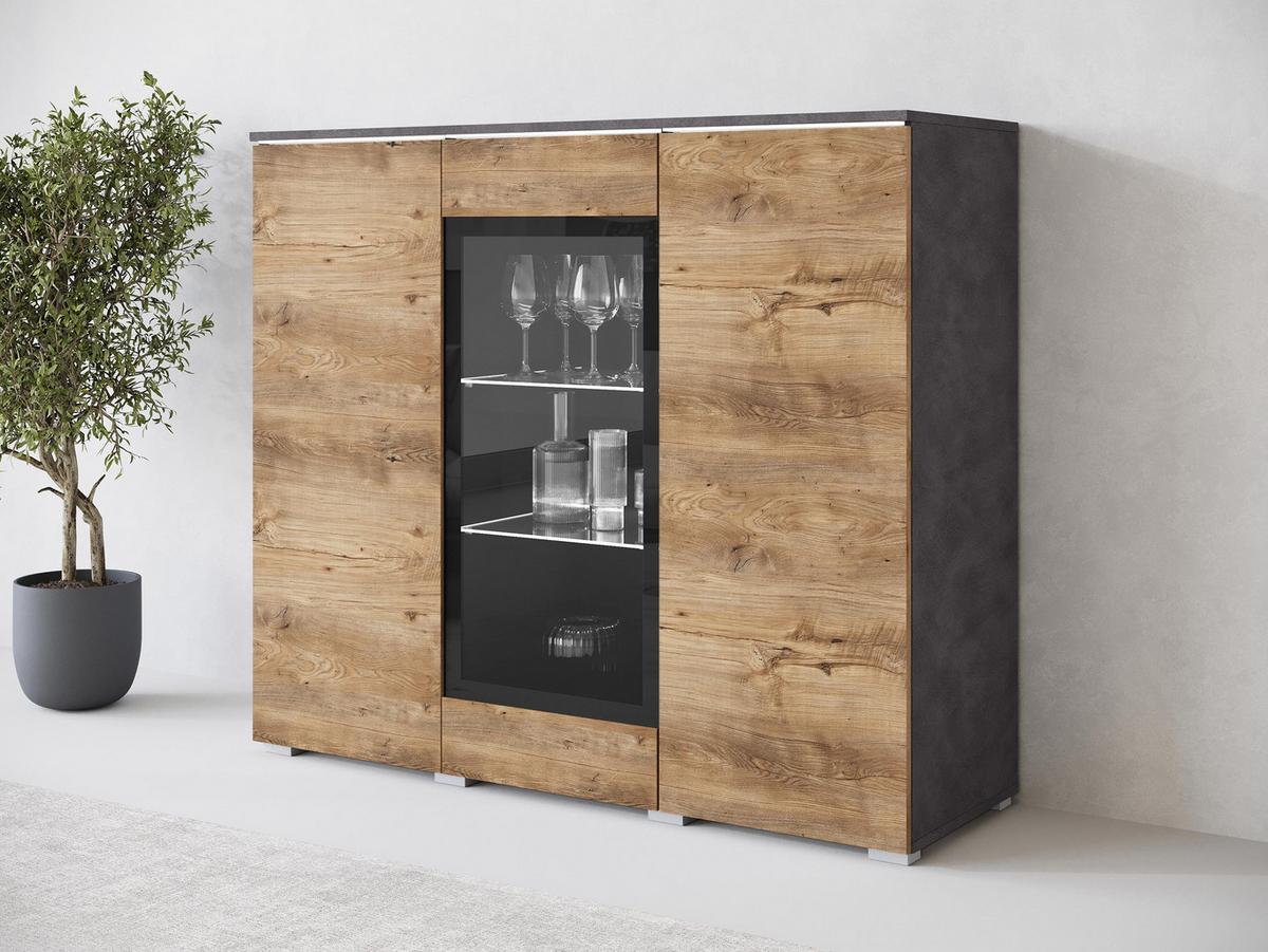 KOMMODE Vera 120 mit weißer LED Beleuchtung - Silberfarben/Braun, Holzwerkstoff/Kunststoff (120/104/40cm) - MIRJAN24