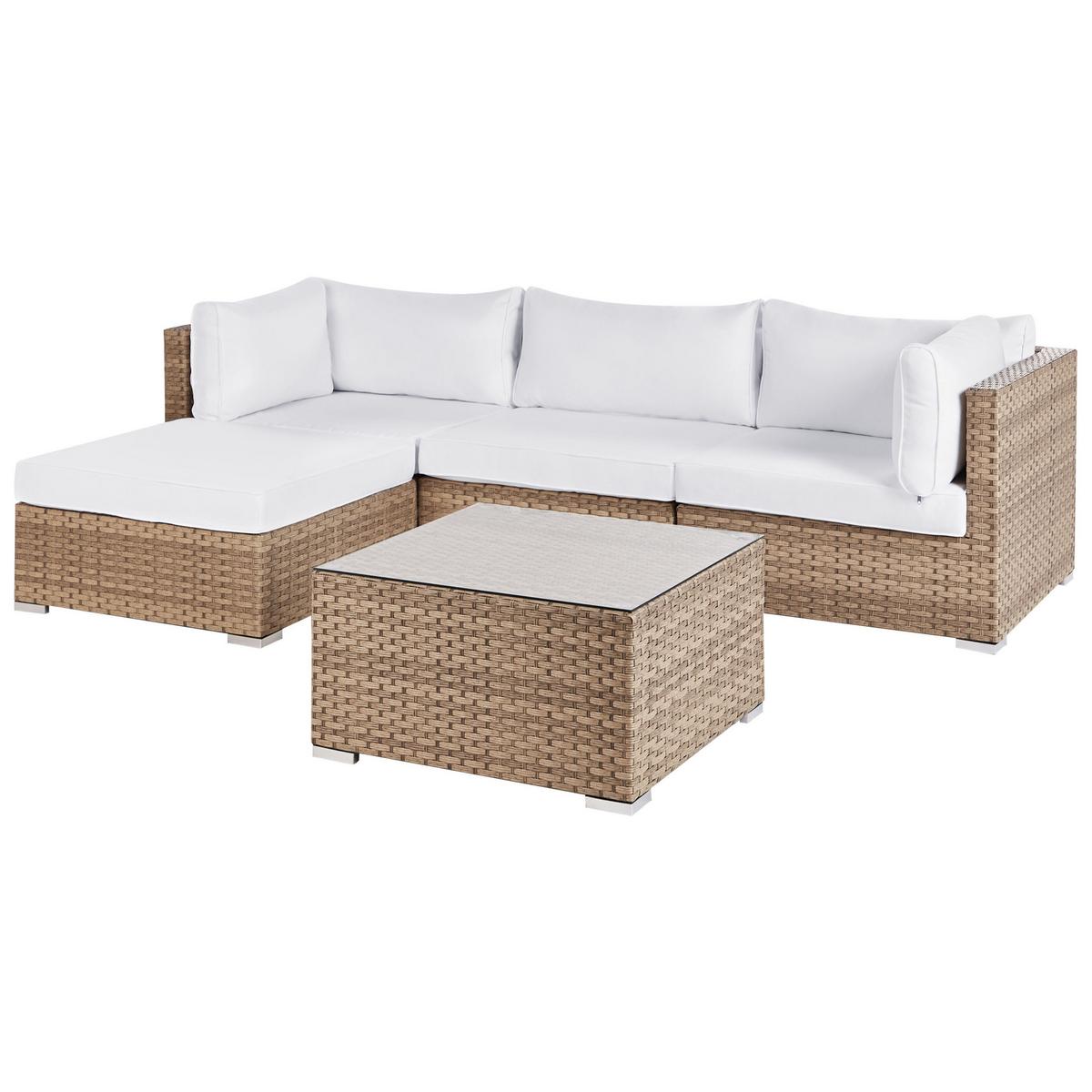 LOUNGE-SET 4-Sitzer Naturfarben Sano - Naturfarben/Weiß, Kunststoff - Beliani
