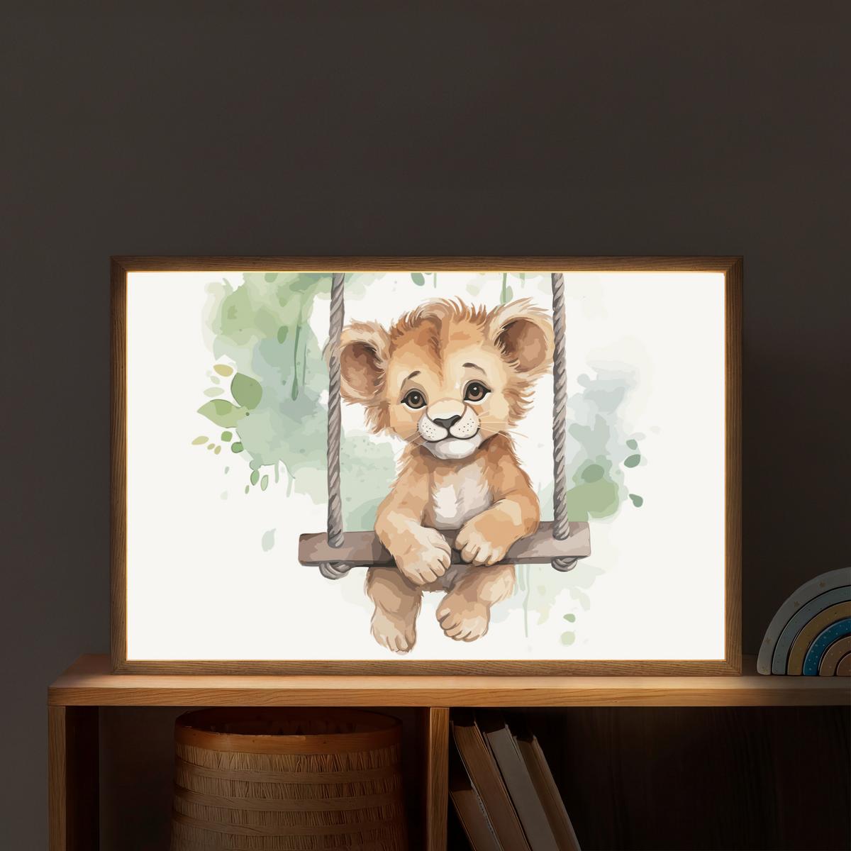 NACHTTISCHLAMPE MIT AKKU Löwe - Tier - Kinder - Dschungel 60x40 cm - Weiß, Holzwerkstoff (8/60/40cm) - OnlyWow