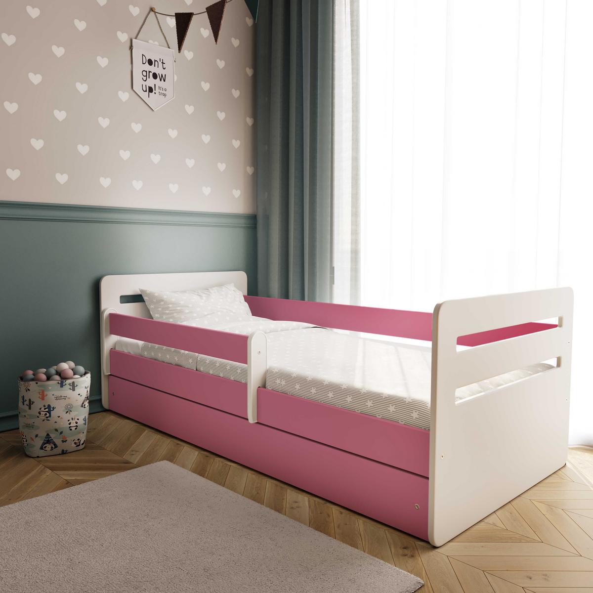 KINDERBETT Tomi mit Schublade ohne Matratze Rosa 90/65/164 - Rosa, Holzwerkstoff (80/160cm) - RAUMHIRSCH FURNITURE