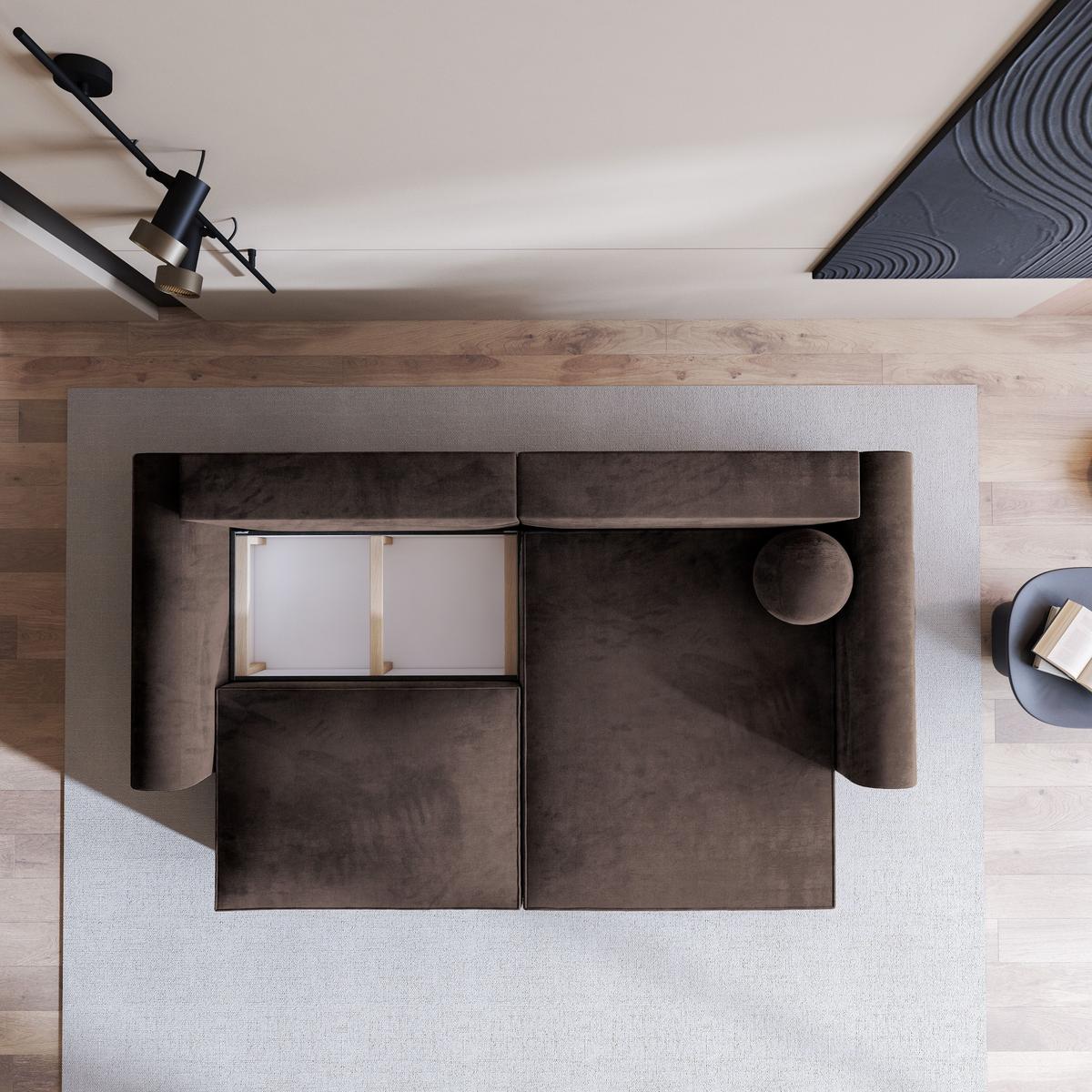 ECKSOFA FIANO M Braun Velours-Stoff mit Schlaffunktion - Braun/Grau, Holz/Kunststoff (245/148cm) - MASSENO