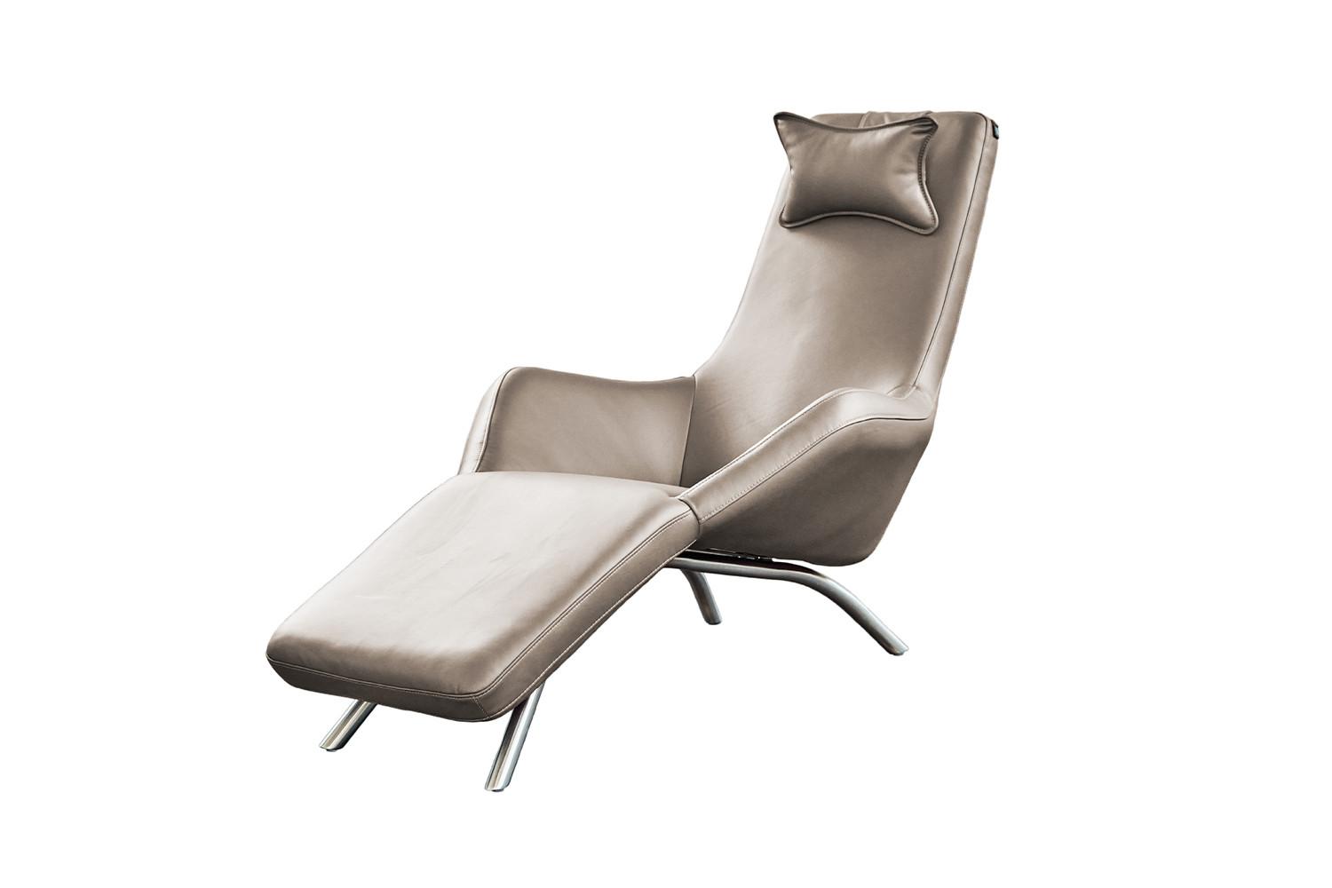 RELAXLIEGE CAVAL Hellgrau Leder - Silberfarben/Hellgrau, Leder/Metall (79/95/157cm) - KAWOLA
