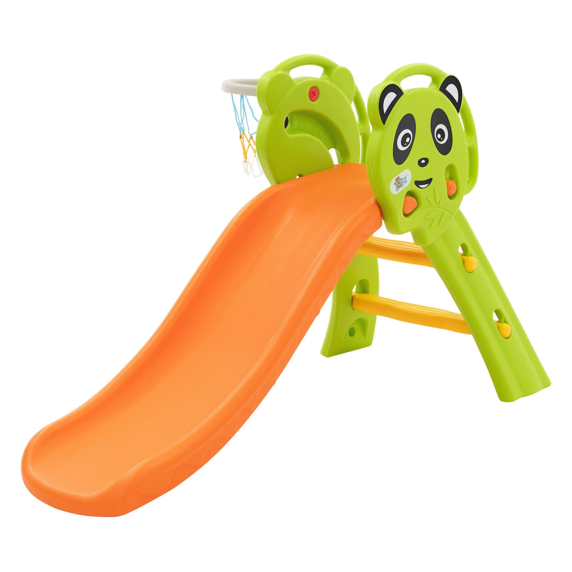 KINDERRUTSCHE 2 in 1 Kleinkinderrutsche mit Basketballkorb Grün-Orange - Orange, Kunststoff (114/87/68cm) - Joyz
