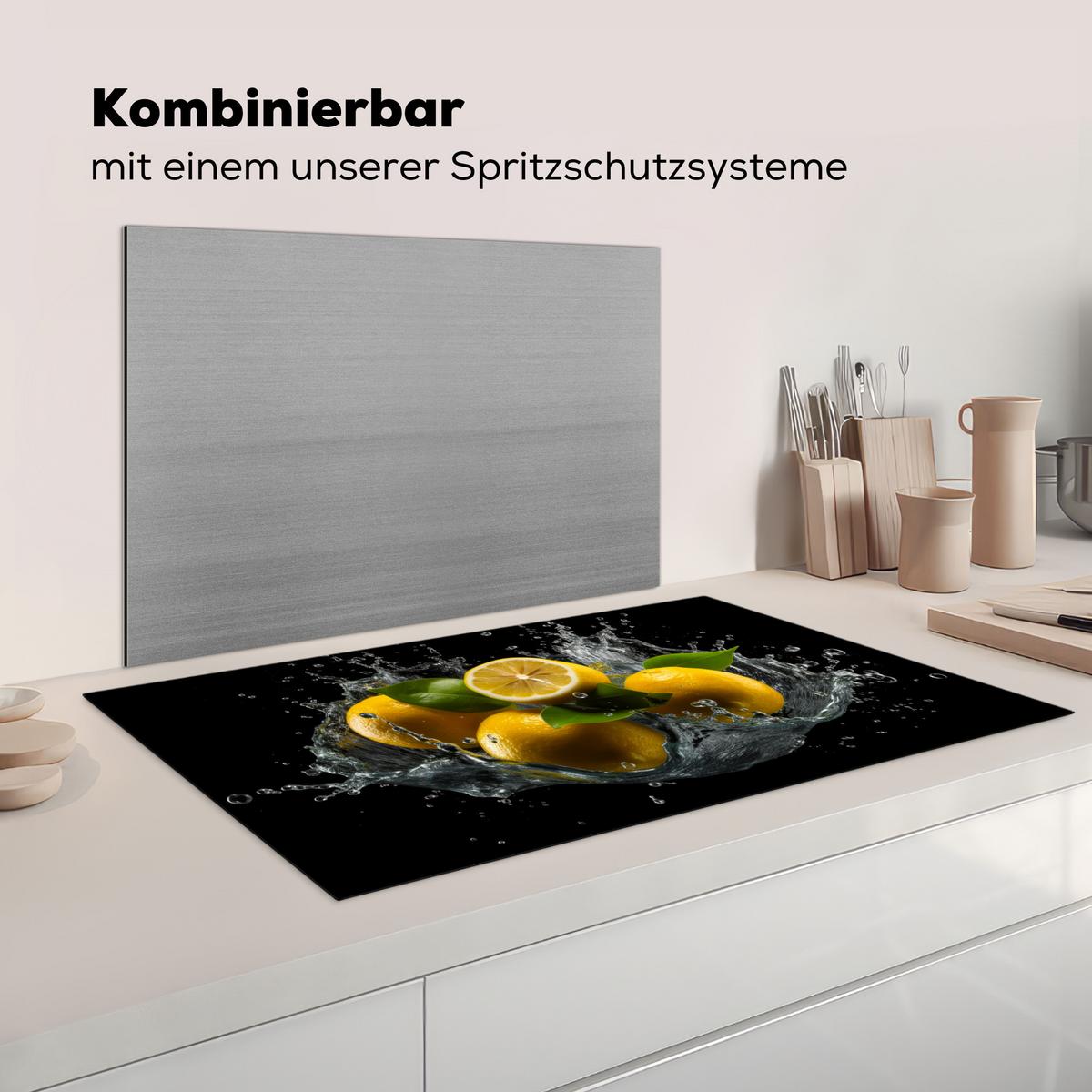 HERDABDECKPLATTE Zitrone - Obst - Gelb - Schwarz Ceranfeldabdeckung 90x52 cm - Gelb, Kunststoff (90/52/0.2cm) - MuchoWow