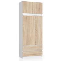KLEIDERSCHRANK Weiß, Eiche Sonoma 234/90/51 - Weiß, Holzwerkstoff (90/234/51cm) - RAUMHIRSCH FURNITURE
