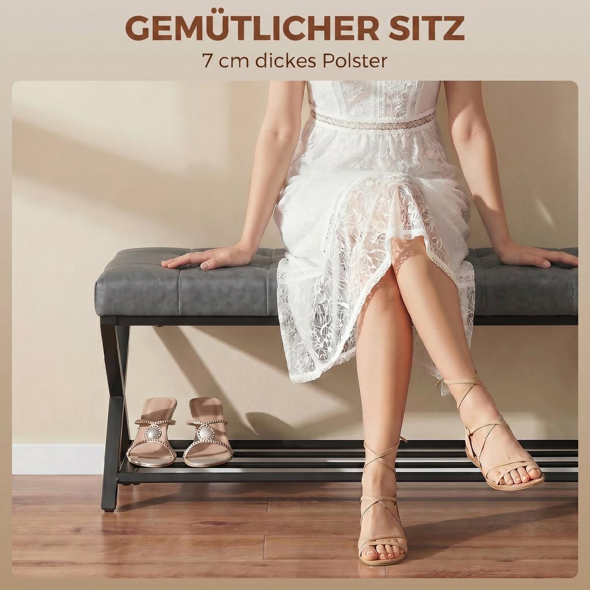 SCHUHBANK Kunstleder Kohlenstoffstahl Dunkelgrau - Dunkelgrau/Schwarz, Kunststoff/Textil (112/47/37cm) - HOMCOM