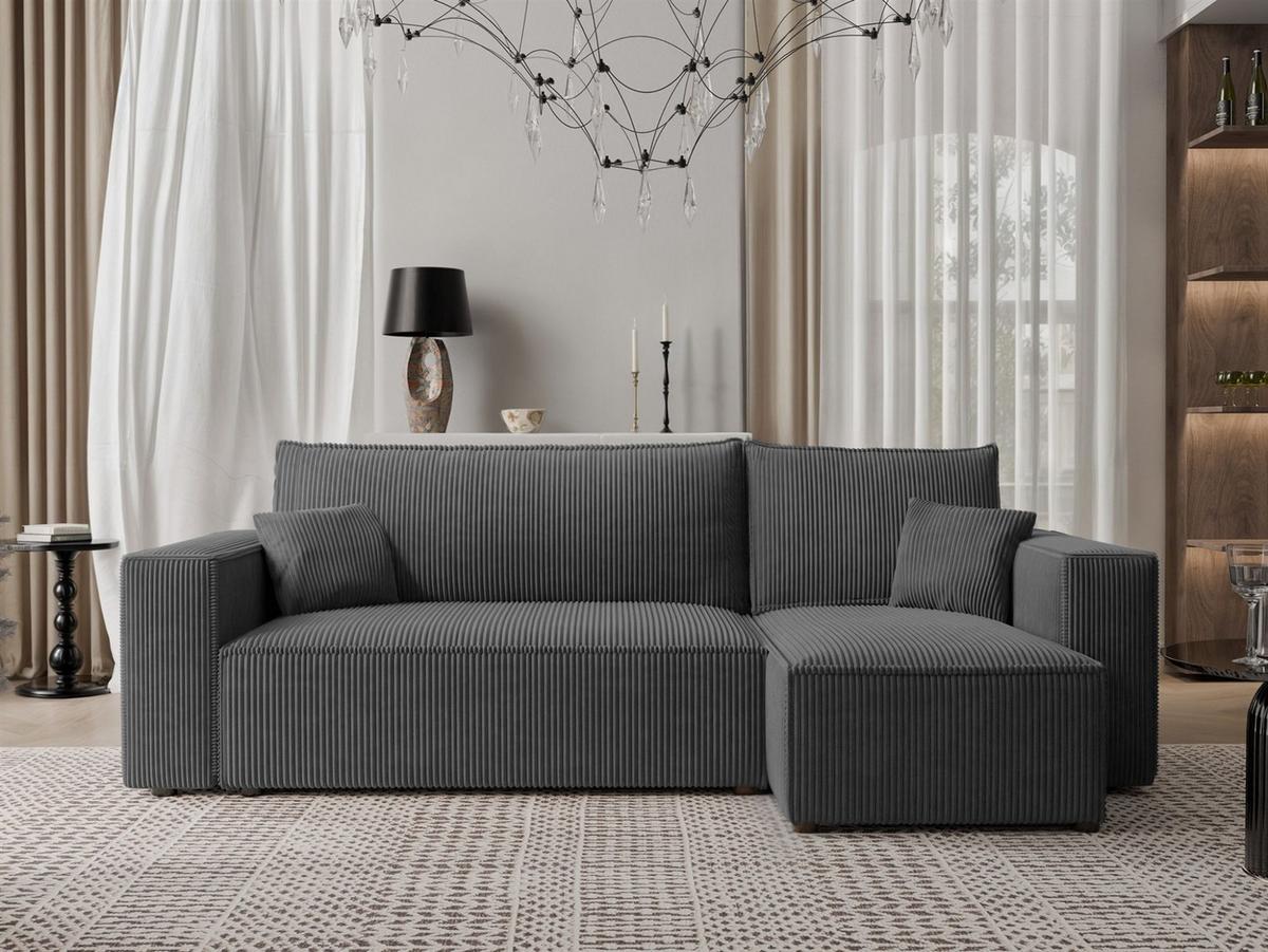 ECKSOFA Adara Mit Schlaffunktion - Dunkelgrau, Holzwerkstoff/Textil (145/244cm) - Fun Möbel