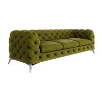 CHESTERFIELD-SOFA 3-Sitzer Laura Olive Samt - Silberfarben/Olivgrün, Holz/Textil (243/75/100cm) - S-Style Möbel