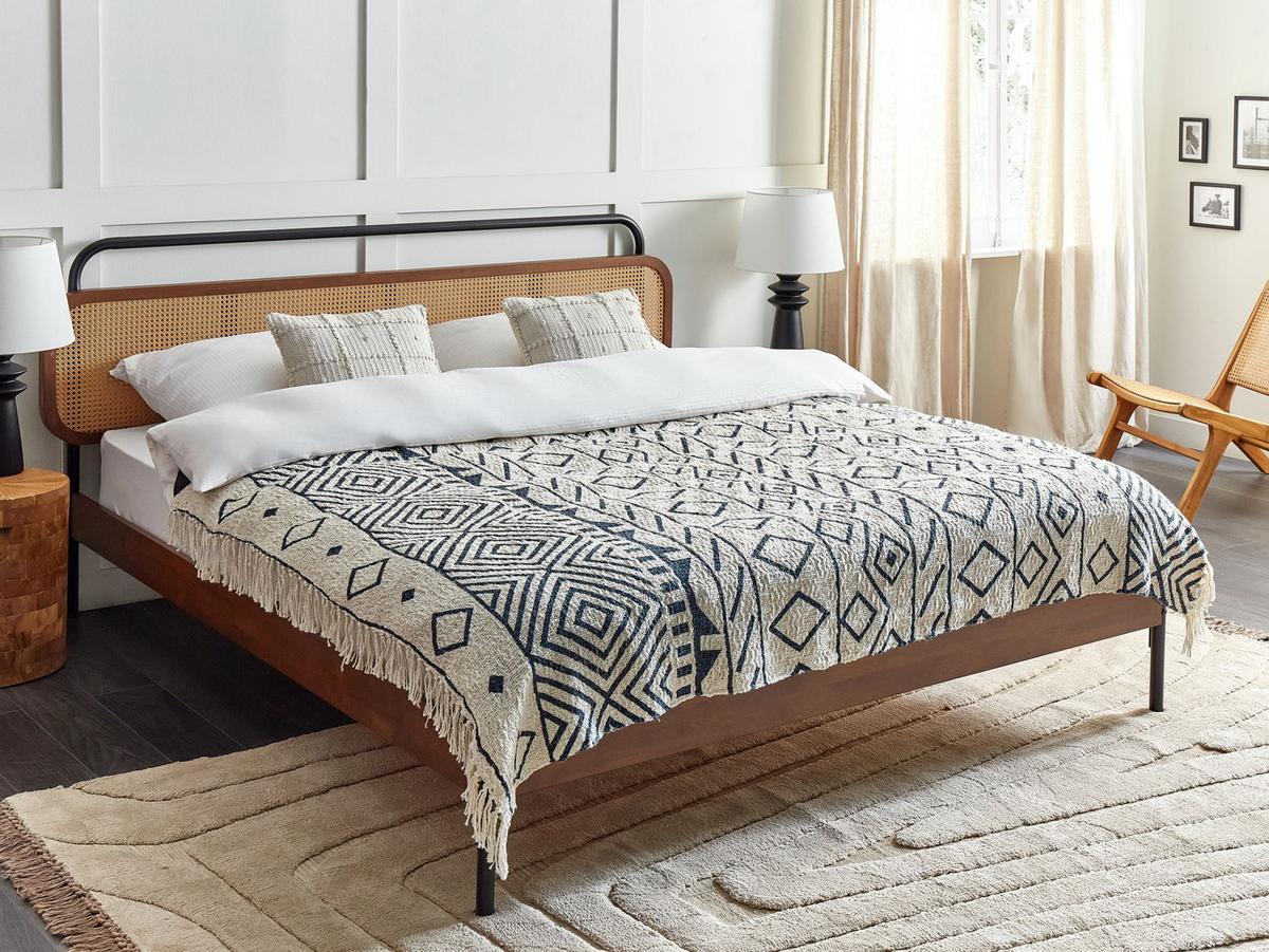 KUSCHELDECKE Baumwolle 150/200 cm Beige Najuy - Blau/Beige, Textil (150/200cm) - Beliani