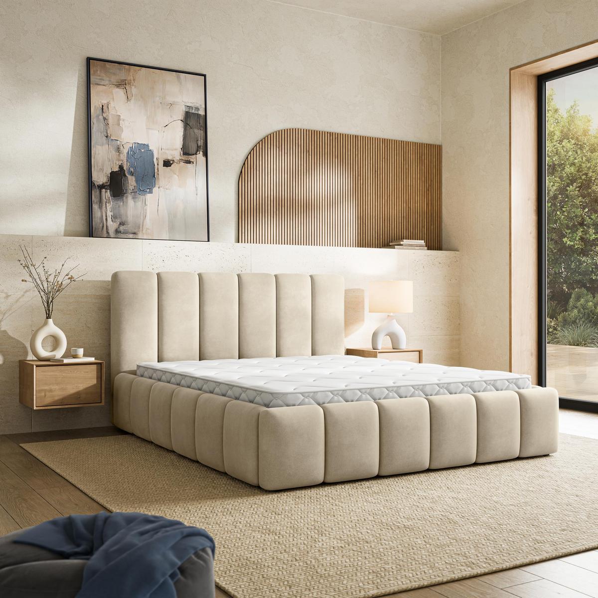 POLSTERBETT RANIS 120x200 cm mit Bettkästen - Beige - Beige, Holz/Textil (120/200cm) - MASSENO