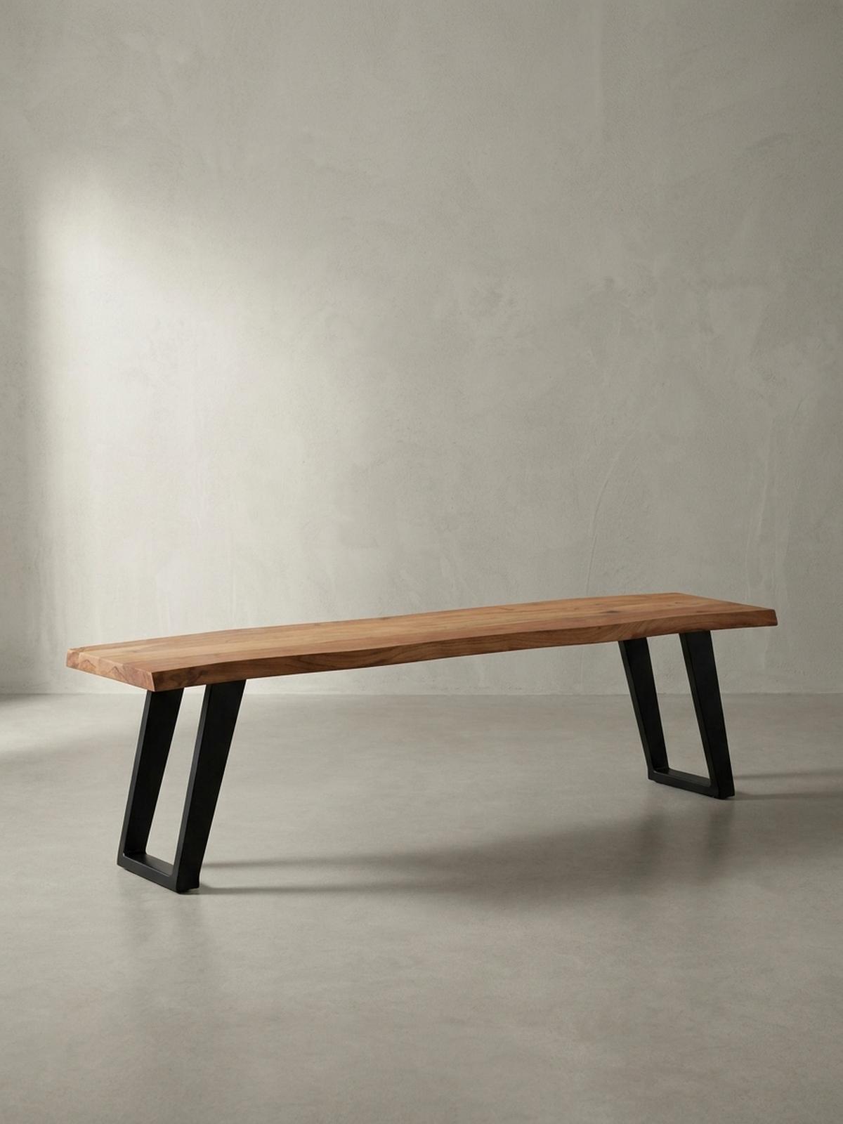 ESSZIMMERBANK Massivholz Metall Baumkante U-Beine, Akazie 180x40x46 cm - Schwarz/Braun, Holz/Metall (180/46/40cm) - KADIMA DESIGN