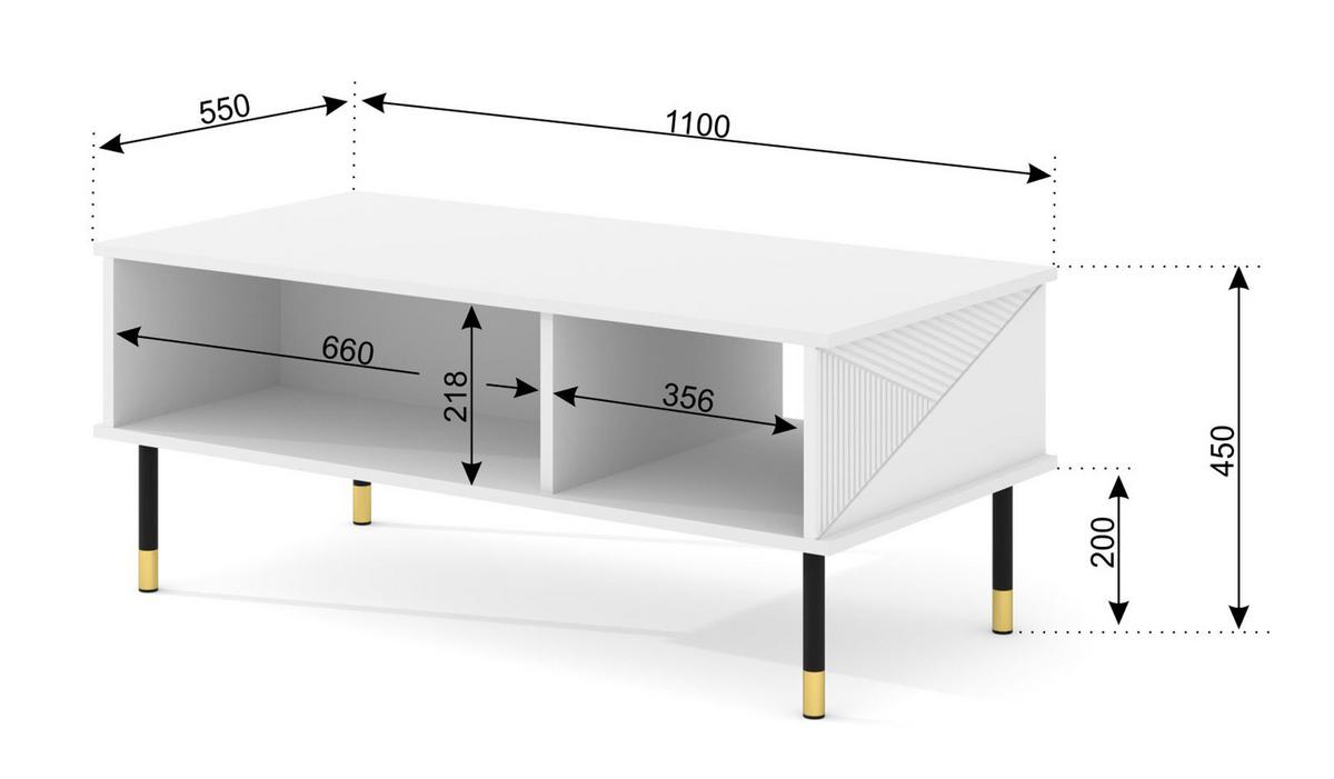 COUCHTISCH Weiß, Gold 110/45/55 - Weiß, Holzwerkstoff (55/110/45cm) - RAUMHIRSCH FURNITURE