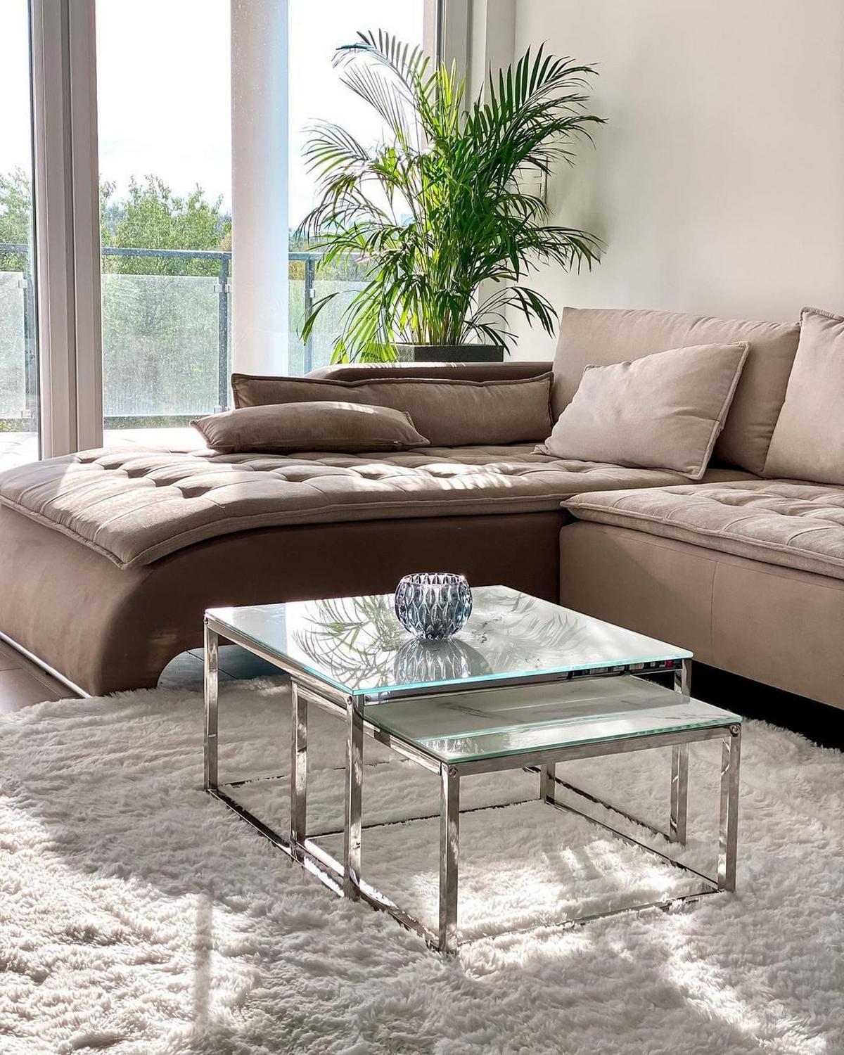 COUCHTISCH 2er-Set Quadratisch Weiß, Silber Brea - Weiß, Glas (60/60/45cm) - Beliani