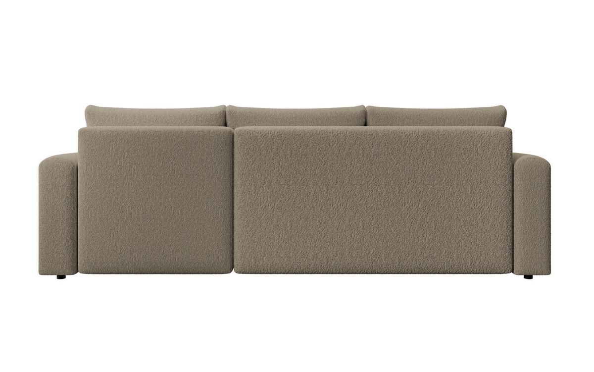 ECKSOFA DORA L, Eckcouch in L-Form mit Schlaffunktion und Bettkasten, Farbe: Hellbraun, Bouclé-Stoff, Ottomane Rechts - Hellbraun, Textil (240/143cm) - Storez24