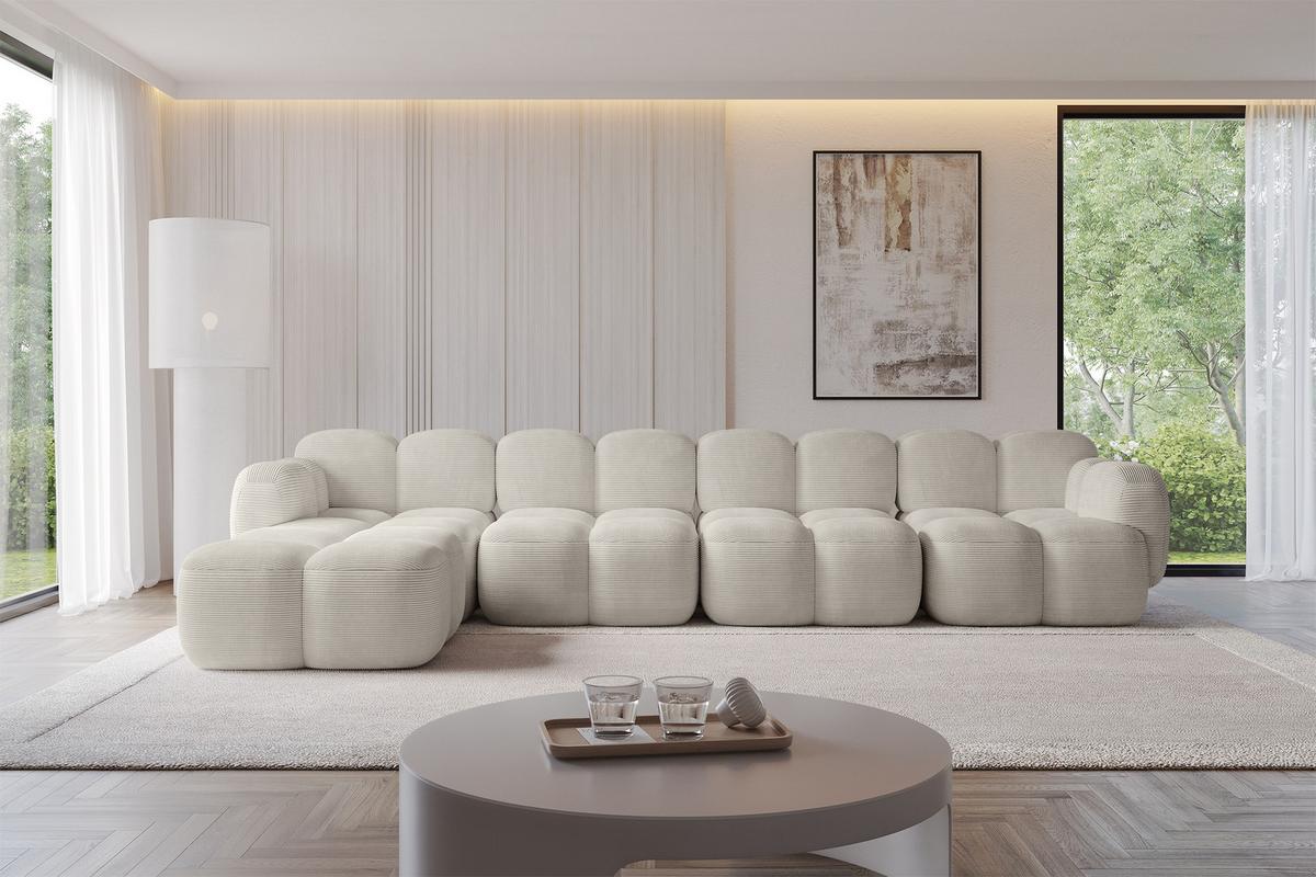 ECKSOFA modulares Sofa Links Miko-L3 390x205x75 Creme Cord - Schwarz/Mokka, Holzwerkstoff/Kunststoff (390/205cm) - ALTDECOR