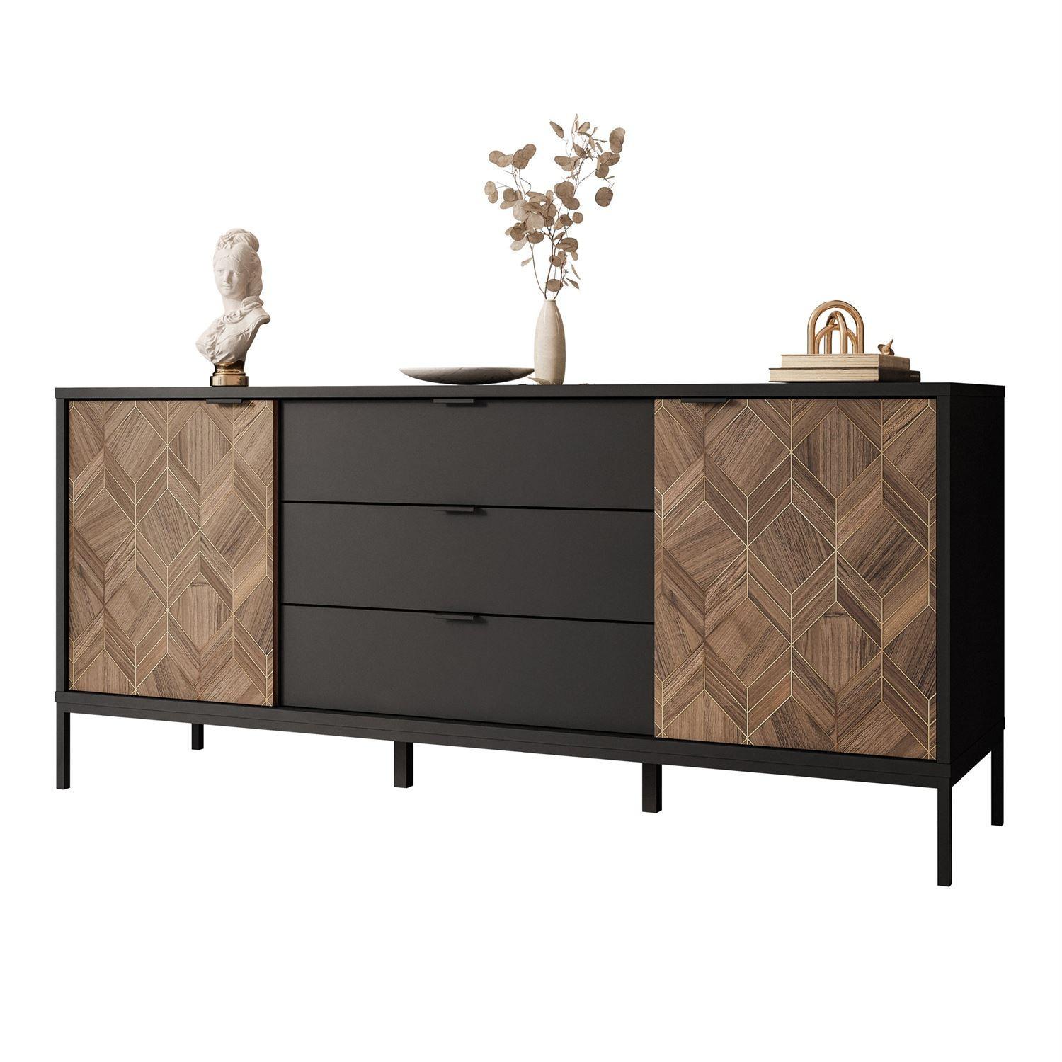 KOMMODE LIAM - Schwarz, Holzwerkstoff (185/83/50cm) - Lookway
