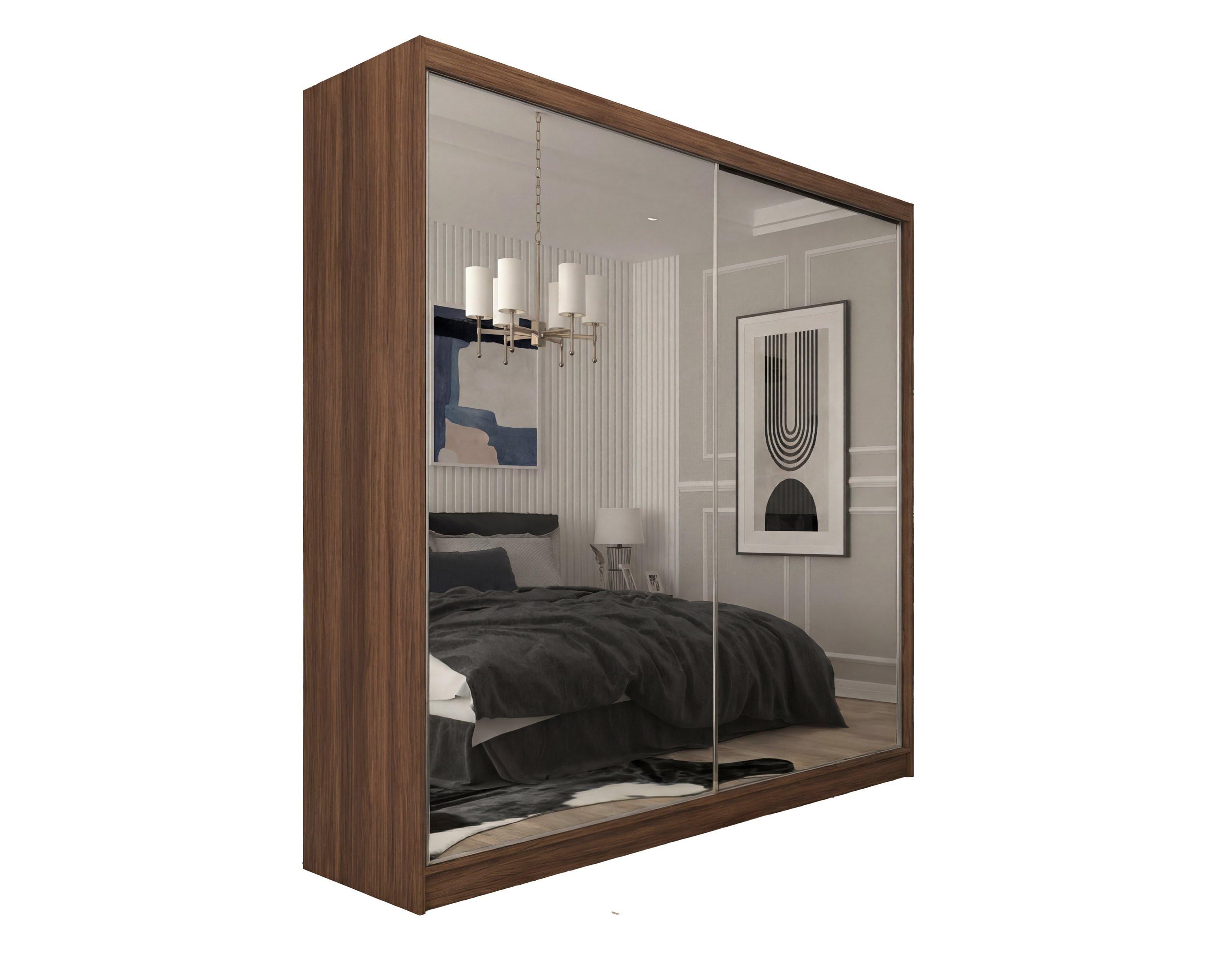 SCHWEBETÜRENSCHRANK BELLINA 200/216/61 cm Modern Kleiderschrank 2-türig mit Spiegel Nussbaumfarben - Nussbaumfarben, Holzwerkstoff (200/216/61cm) - MASSENO