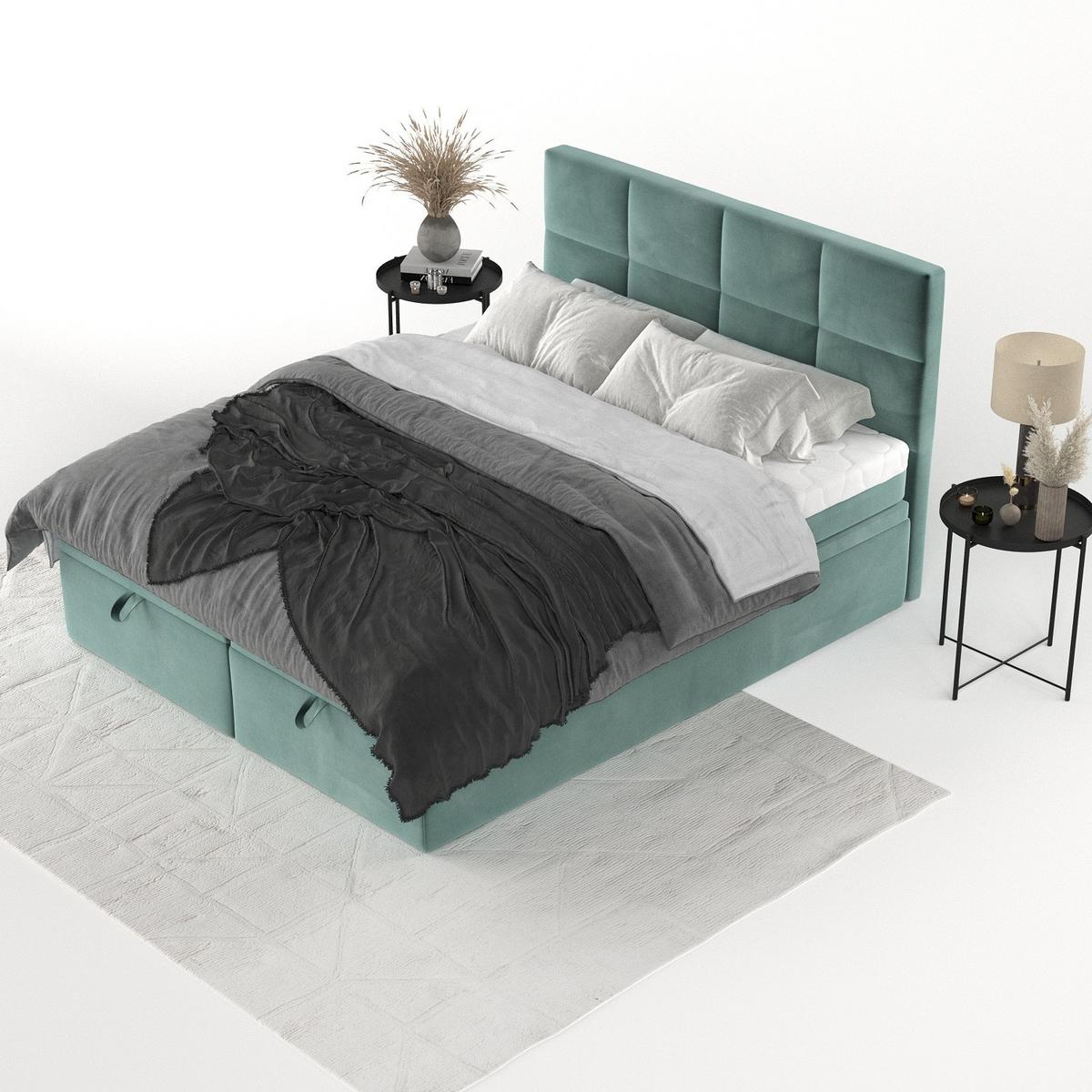 BOXBETT Tessa 160/200 cm Türkis im Kronos Stoff - Türkis/Schwarz, Holz/Holzwerkstoff (160/200cm) - AltaBeds