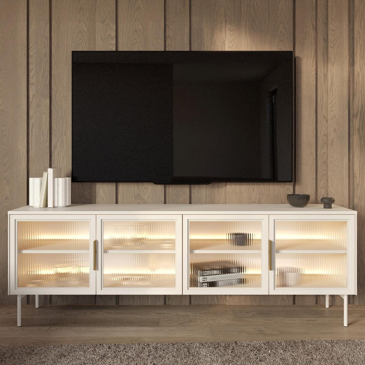 TV-LOWBOARD Lumi 4-türig 181 cm - Taupe/Goldfarben, Holzwerkstoff/Metall (181.3/61.6/39.3cm) - Selsey