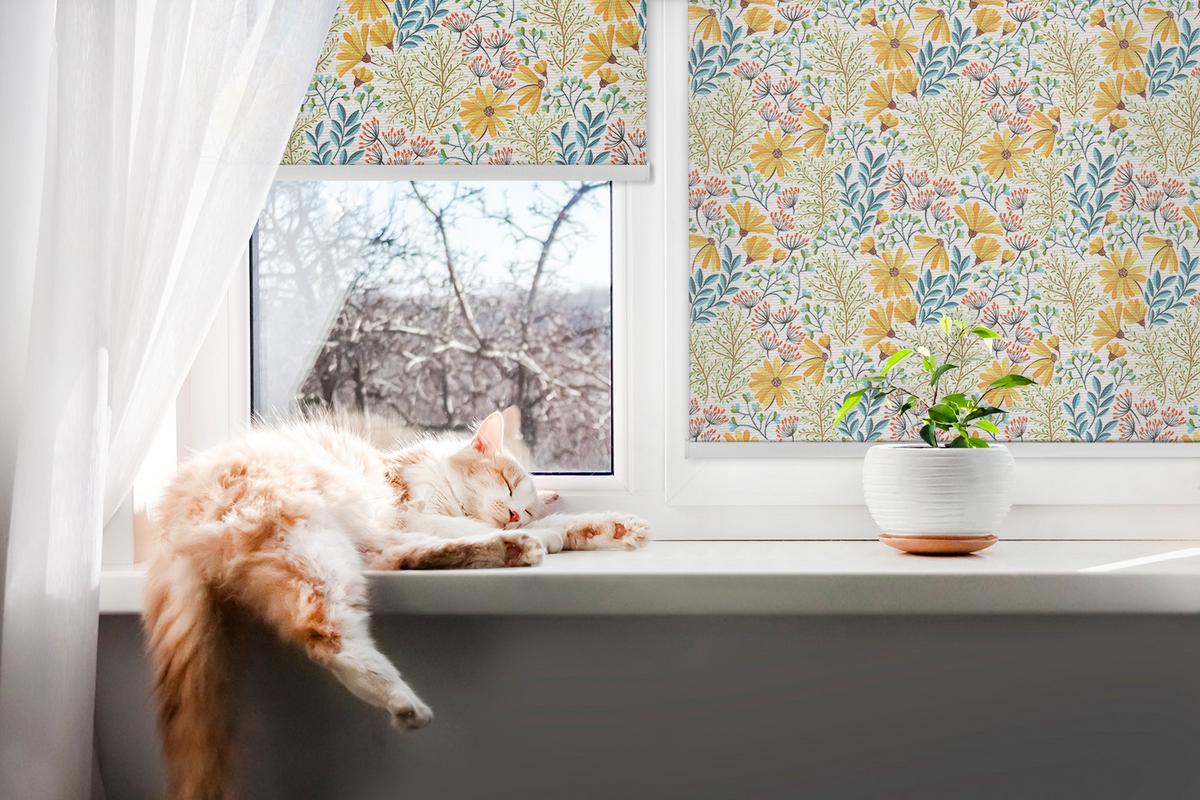 INNENROLLO - Fensterrollo - Rollo - 110x140 cm - Blumen - Gelb, Kunststoff (110/140/0.5cm) - TULUP