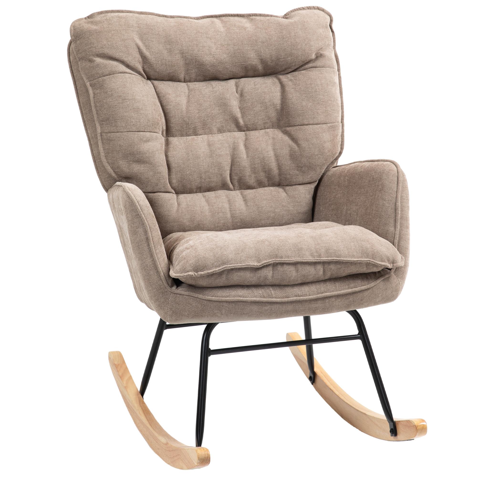 SCHAUKELSTUHL Schwingsessel Armlehnsessel mit Chenilleoptik für Schlafzimmer - Braun/Naturfarben, Holz/Textil (98.5/97/71cm) - HOMCOM