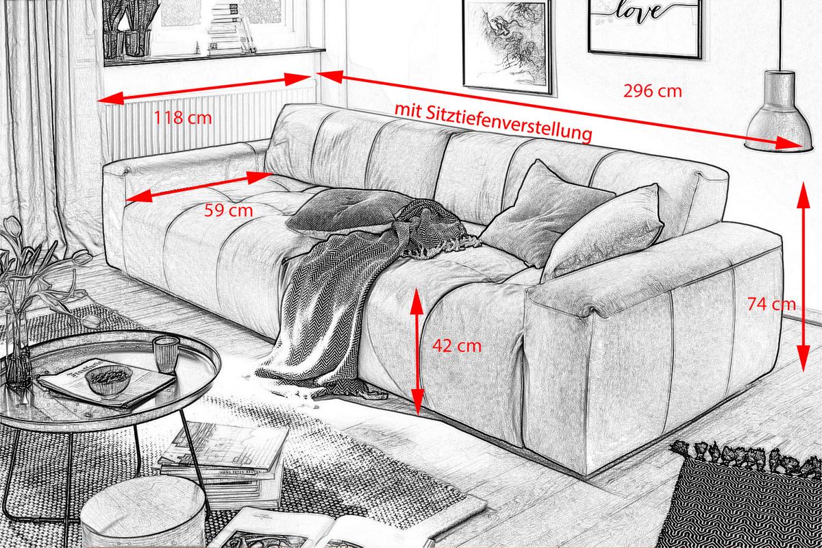 LEDERSOFA MIT SITZTIEFENVERSTELLUNG PALACE Braun Leder Relaxfunktion - Braun, Leder (298/74/120cm) - KAWOLA